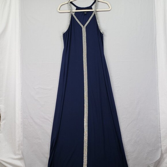 MSK Navy Blue Crystal Embellished Formal Evening Gown Wedding Long Maxi Dress M - Picture 1 of 16